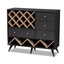 Baxton Studio Savino Mid-Century Modern Dark Grey and Oak Finished Wood Wine Cabinet